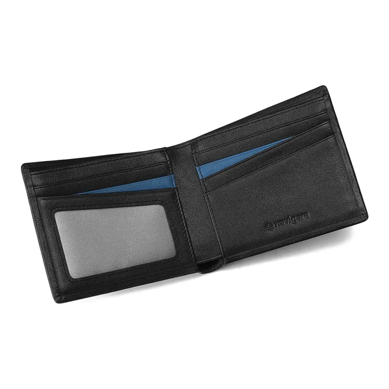 NAVIGARE Top Grain Cow Leather Wallet With Money Clip And Leather Clip Unisex Black-16