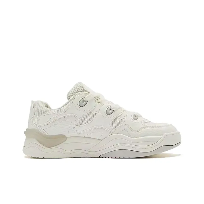 QIAODAN Anti Slip Wear Resistant Low Top Skateboard Shoes Women's White Gray-1