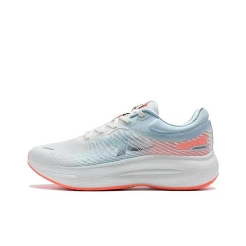 XTEP Running Shoes Women's Low-Top Sail White/Cloud Water Blue/Fluorescent Peach Red