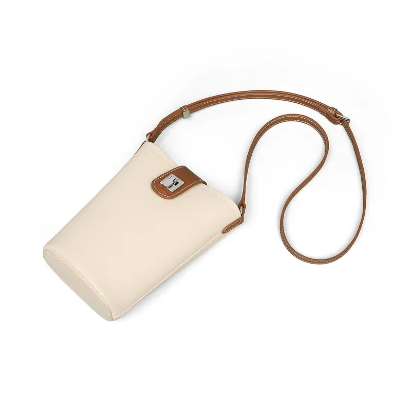 PT'SON Cow Leather Shoulder Bag, Crossbody Bag, Bucket Bag Regular Women's Ecru Coffee-3