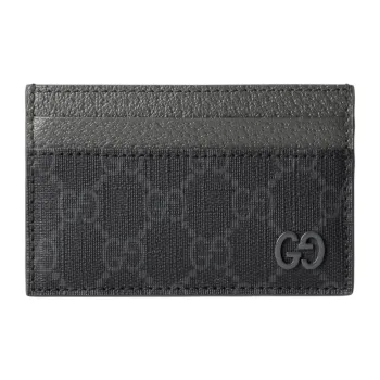 GUCCI Canvas With Leather Trim Card Holder Men's Black & Gray