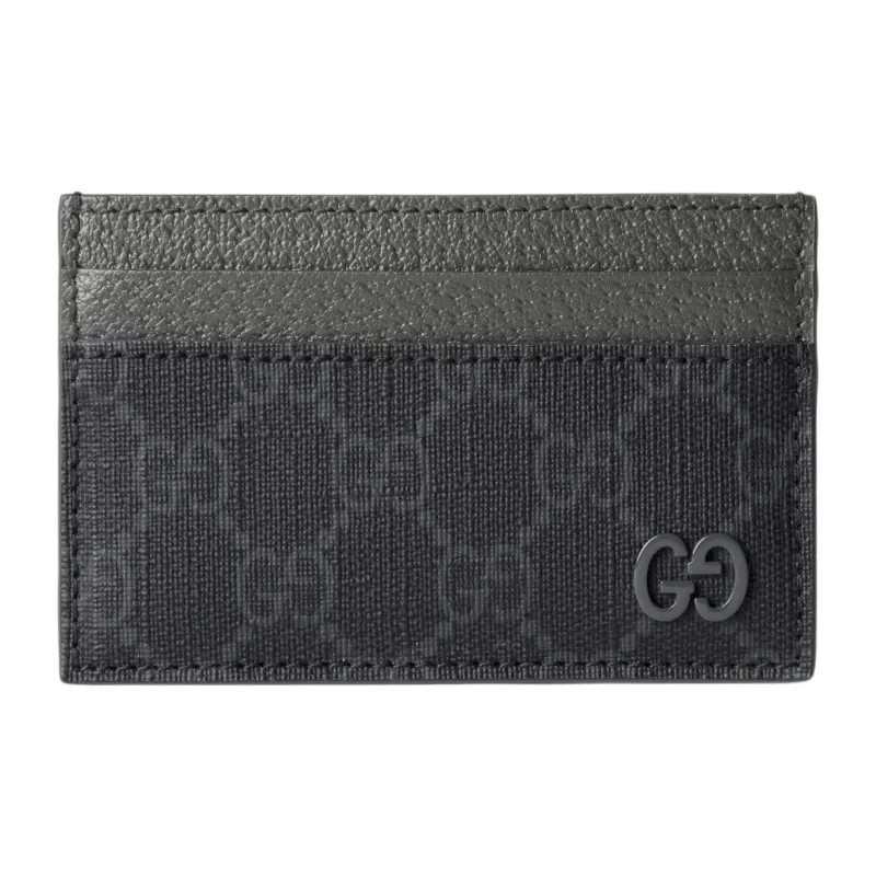 GUCCI Canvas With Leather Trim Card Holder Men's Black & Gray-0