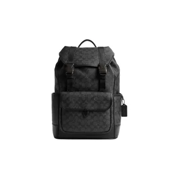 COACH League Artificial Leather Cow Leather Patchwork Fabric With Leather Backpack Large Size Men's Charcoal Gray