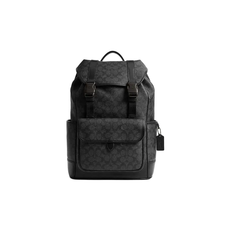 COACH League Artificial Leather Cow Leather Patchwork Fabric With Leather Backpack Large Size Men's Charcoal Gray-0
