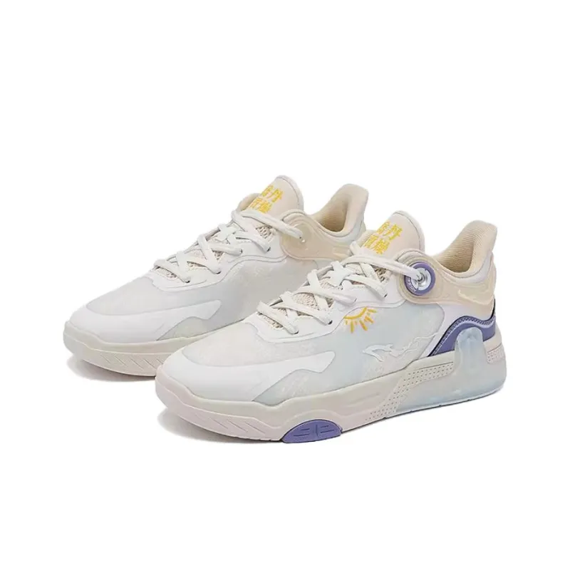 QIAODAN Non-slip Wear-resistant Shock Absorption Low-Top Skateboard Shoes Women's White Blue-2