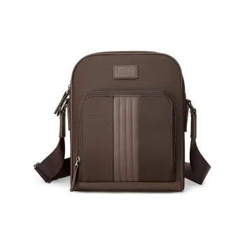 FAIRWHALE Oxford With Cow Leather Shoulder Bag Crossbody Bag Messenger Bag Small Size Unisex Smoke Cyan/Sand Brown