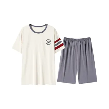 Close-fitting Areas Pajama Set Men's White Gray