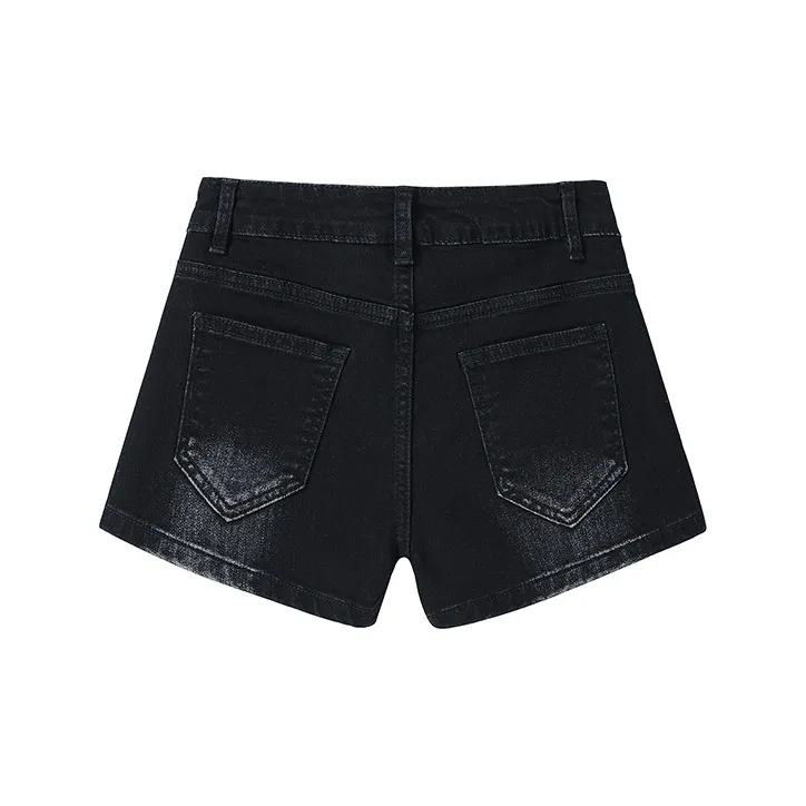 Wen Shan Denim Shorts Women's Black Gray-1