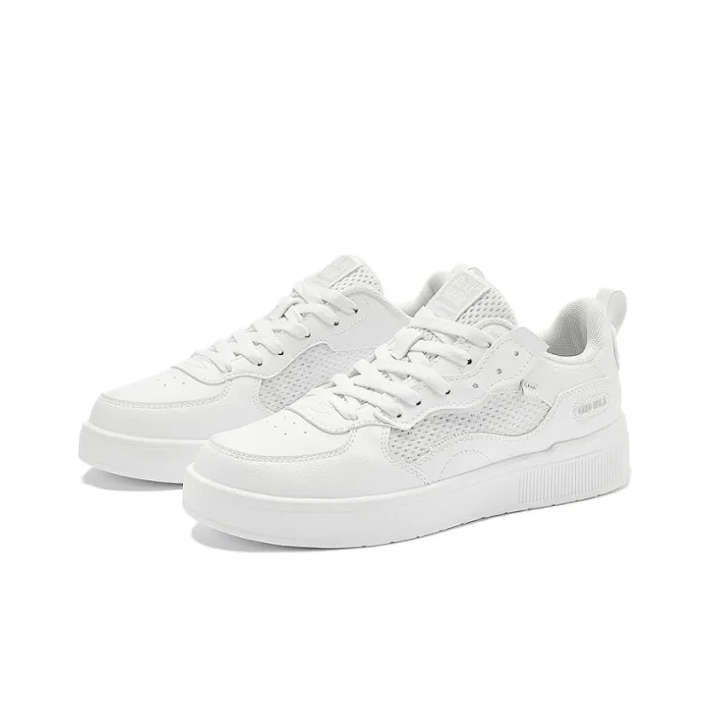 QIAODAN Anti Slip Wear Resistant Low Top Skateboard Shoes Women's White Gray-3