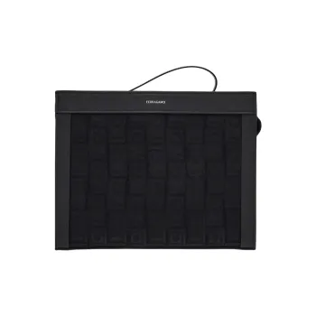 FERRAGAMO Calfskin Textile Clutch Men's Black