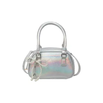 BAODIDAISHU PU Boston Handbag Shoulder Bag Crossbody Bag Medium Size Women's Silver/Black/White/Red