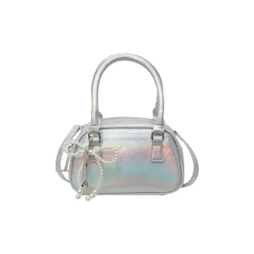 BAODIDAISHU PU Boston Handbag Shoulder Bag Crossbody Bag Medium Size Women's Silver/Black/White/Red
