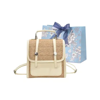 REDOO PU Straw Woven Backpack Regular Women's White/Black/Brown