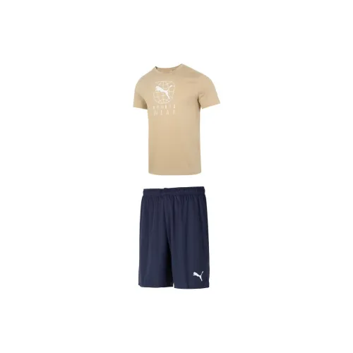 PUMA Casual Sportswear Men Light Brown Tops+Navy Blue Shorts