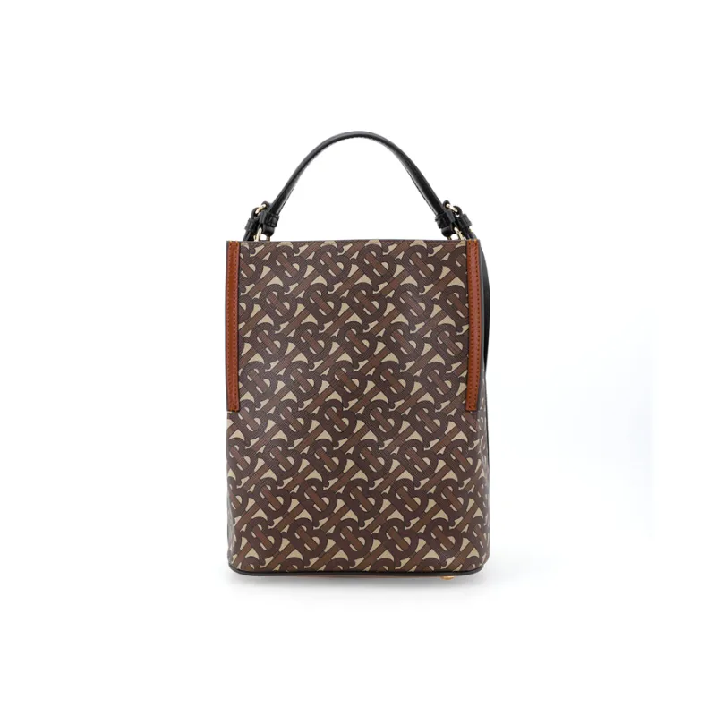 Burberry Eco Friendly Canvas Bucket Bag, One Shoulder Handbag Trumpets Women's Malle Brown-5