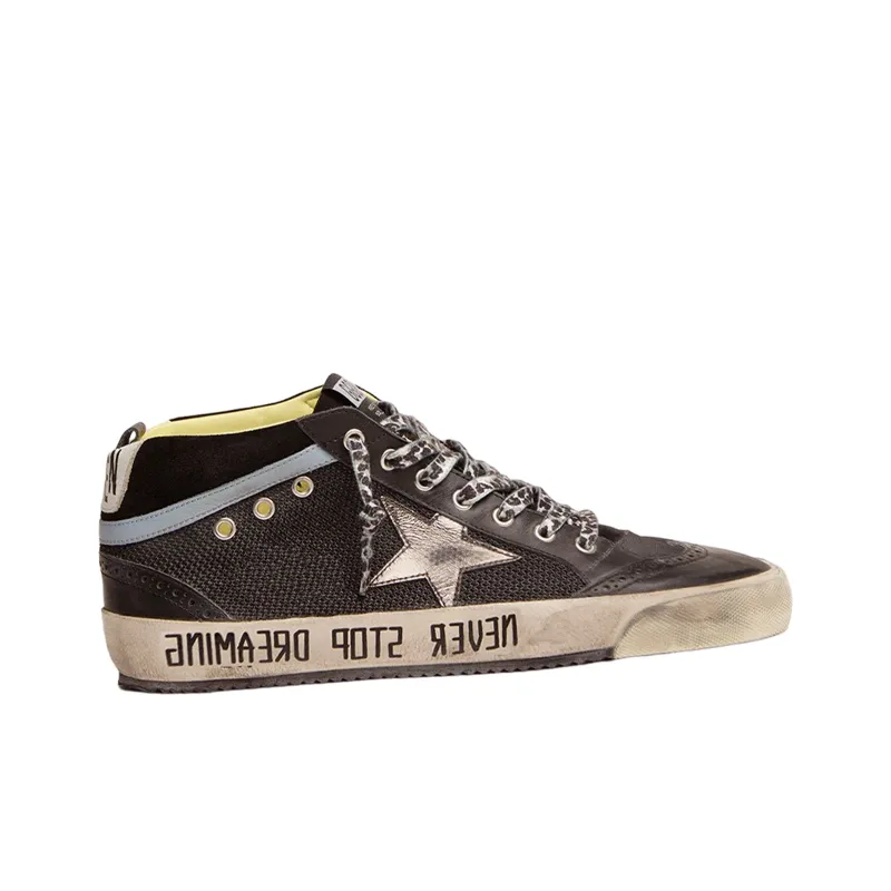 Golden Goose Mid Star Stylish Skateboarding Shoes Men's Black Vintage Version-1