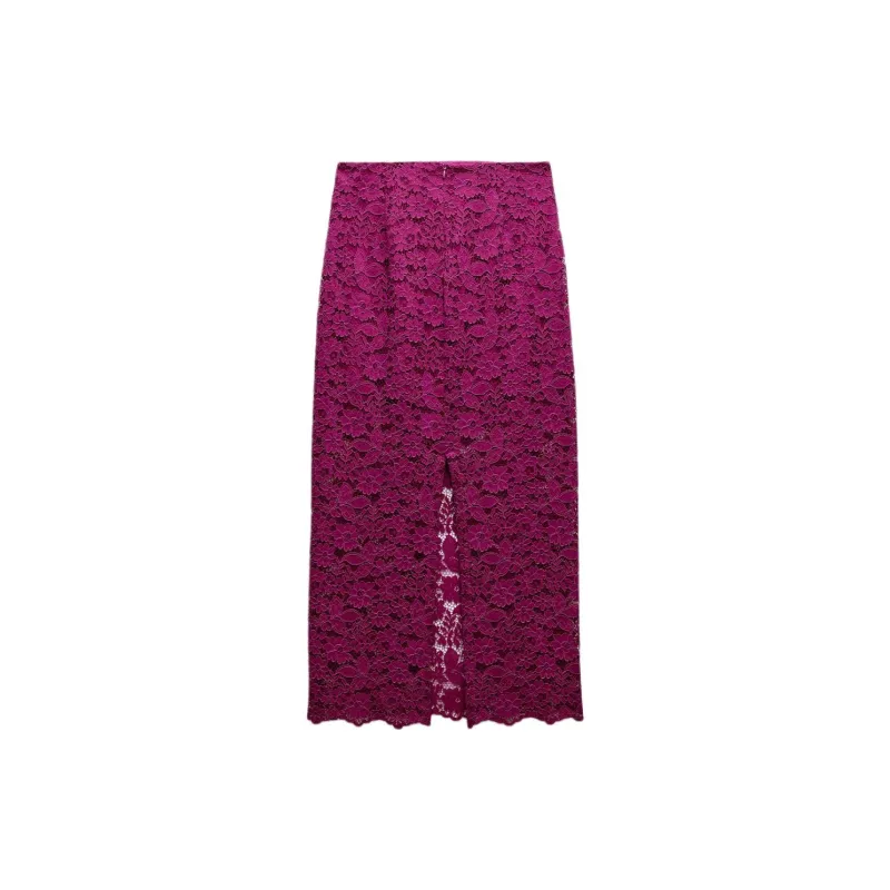ZARA Casual Long Skirts Women's Dark Purple Red-1
