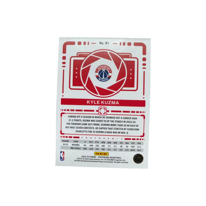 PANINI Kuzma Panini Kell Player Card Product Access Sports Cards 1 Pc-1