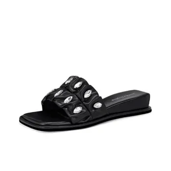 JESSICA SOPHIA Rubber Sole Rhinestone Slip Resistant Abrasion Resistant Slide Slippers Women's Black