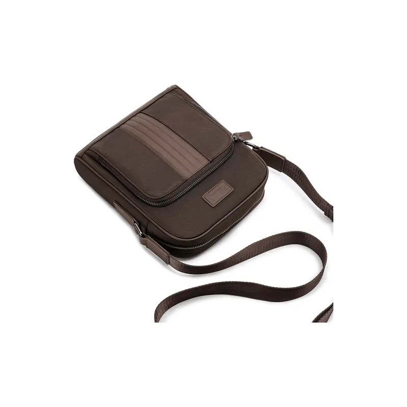FAIRWHALE Oxford With Cow Leather Shoulder Bag, Crossbody Bag Trumpets Unisex Smoky Blue/Sand Brown-5