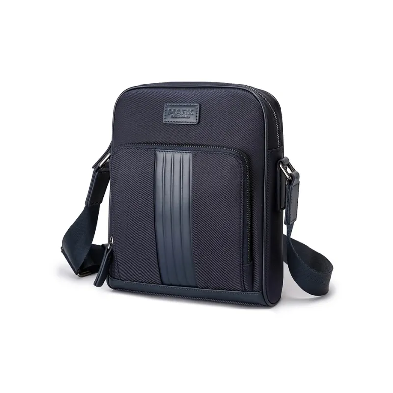 FAIRWHALE Oxford With Cow Leather Shoulder Bag, Crossbody Bag Trumpets Unisex Smoky Blue/Sand Brown-8