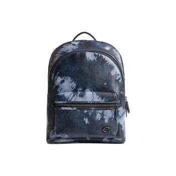 COACH Charter Cow Leather Patchwork With Fabric Backpack Large Size Men's Midnight Blue & Navy & Multicolor