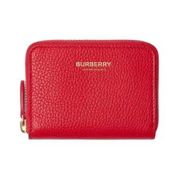 Burberry Grained Cow Leather Wallet Women's Red