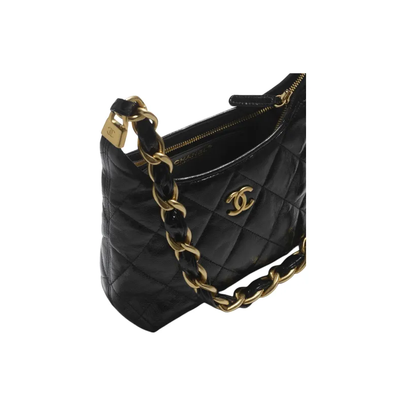 CHANEL Lambskin Hobo Bag, Handbag, Shoulder Bag Trumpets Women's Black-3