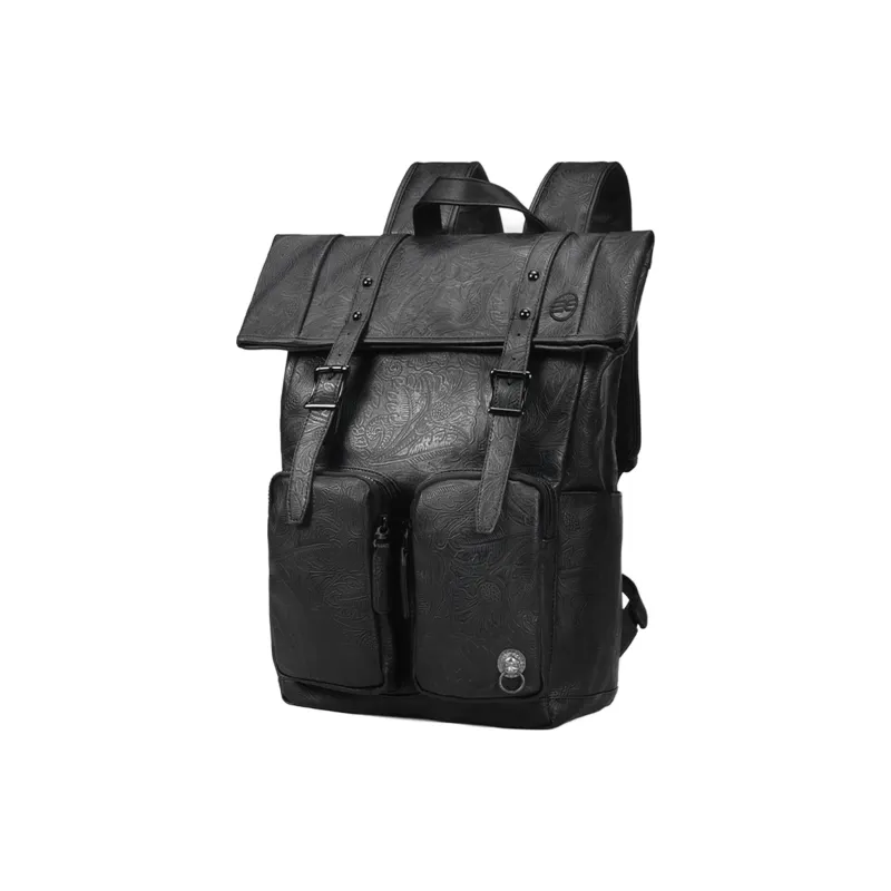 CHUSAN Water Repellent Peanut Pattern PVC Commute Minimalist Style Casual Large Capacity Backpack Regular Unisex Black-0