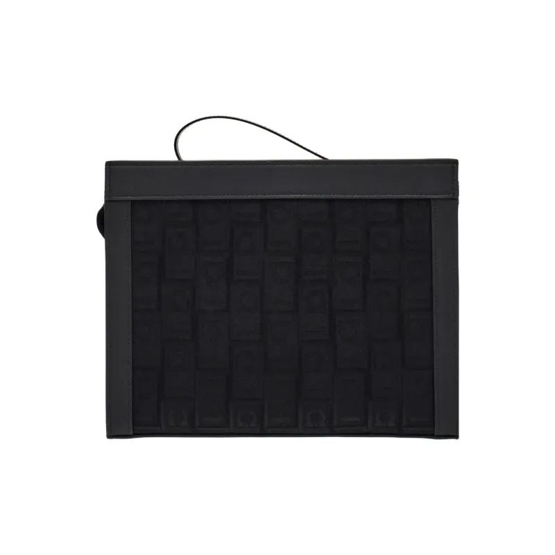 FERRAGAMO Calfskin Textile Clutch Men's Black-2