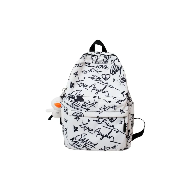 KAMLUI Nylon Fabric Backpack For High School And College Students Regular Unisex Pink Heart/White English/Black English-1