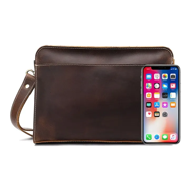 CMLZIUA Cow Leather Clutch Regular Unisex Black/Coffee-8