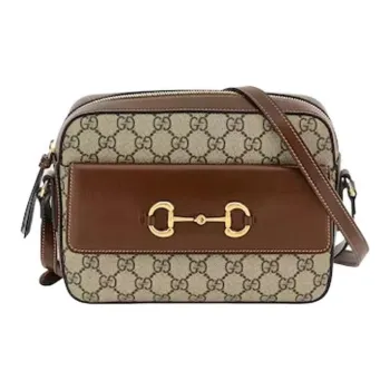 GUCCI Horsebit 1955 Canvas With Leather Camera Bag Crossbody Bag, Shoulder Bag Trumpets Women's Ebony