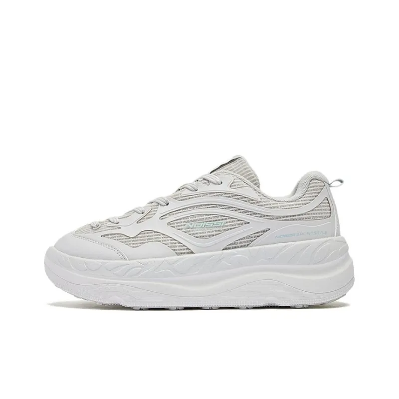 QIAODAN Anti-Slip Wear-Resistant Low-Top Skateboard Shoes Women's Gray White-0