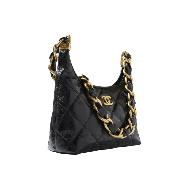 CHANEL Lambskin Hobo Bag, Handbag, Shoulder Bag Trumpets Women's Black-2