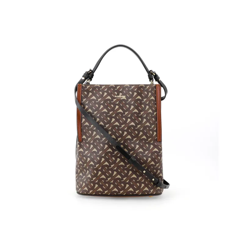 Burberry Eco Friendly Canvas Bucket Bag, One Shoulder Handbag Trumpets Women's Malle Brown-1