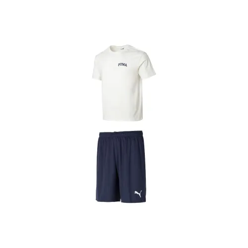 PUMA Casual Sportswear Men White Tops+Navy Blue Shorts