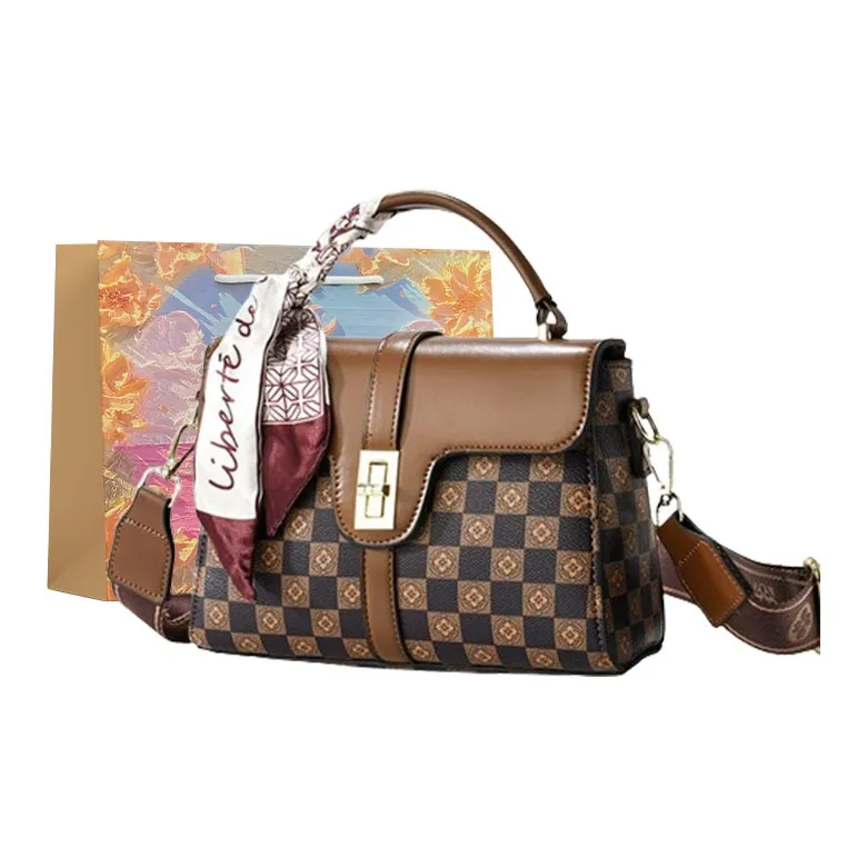 BRINCH PU Shoulder Bag Crossbody Bag Handbags Regular Women's Khaki Plaid/Coffee Plaid/Ecru Print/Khaki Print-5