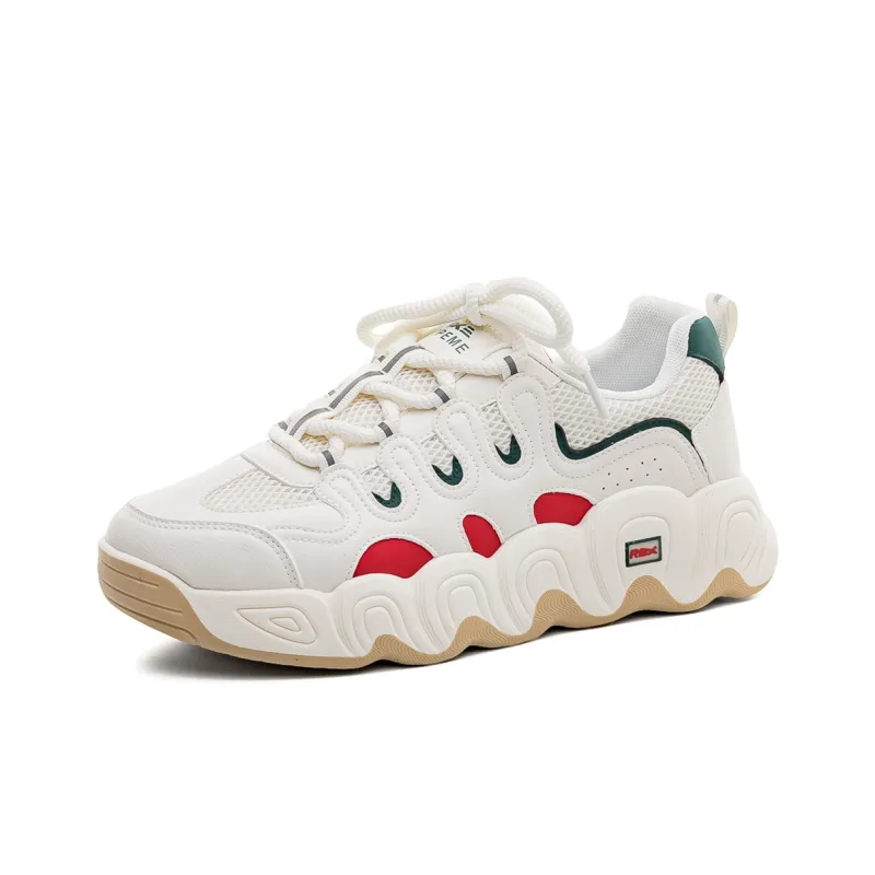 RENBEN Height Increasing Balance Wear Resistant Breathable Low Top Chunky Sneakers Men's Beige Green-2