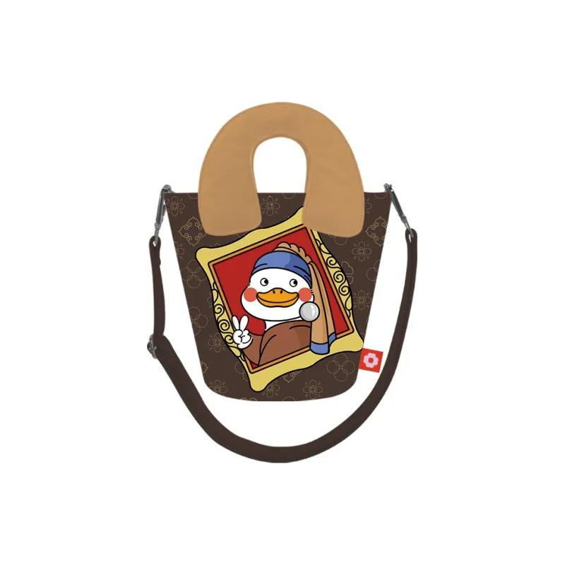 Perfect Styles Fabric Crossbody Bag Medium Size Women's Brown White-3