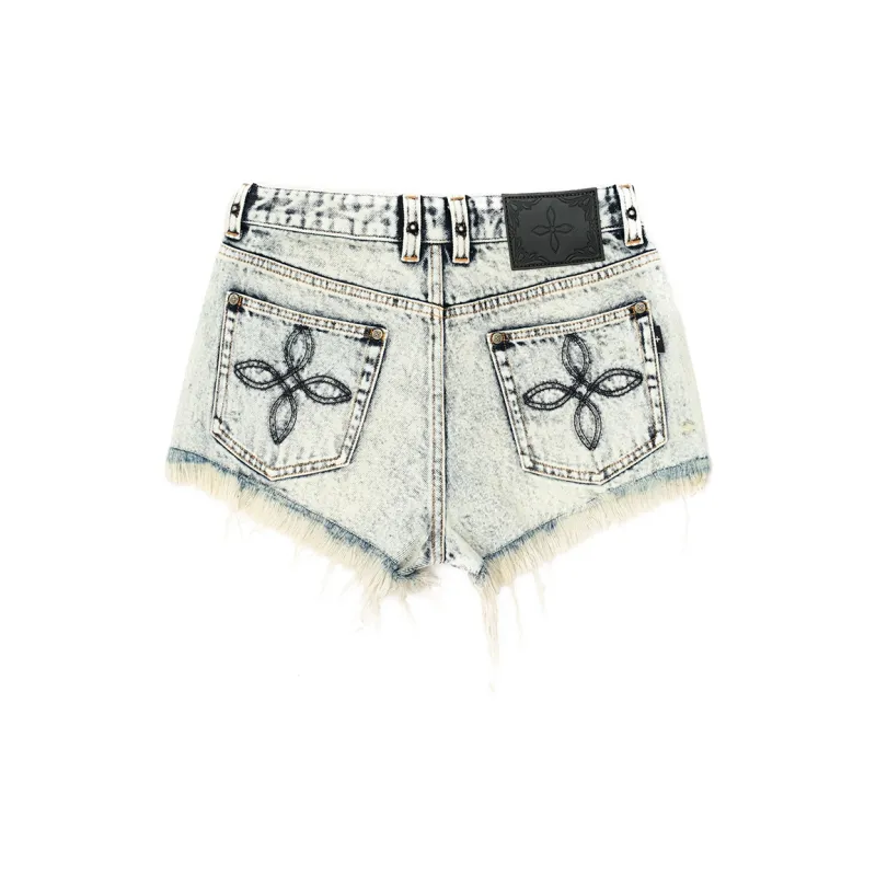 SMFK Denim Shorts Women's White Snowflake-1