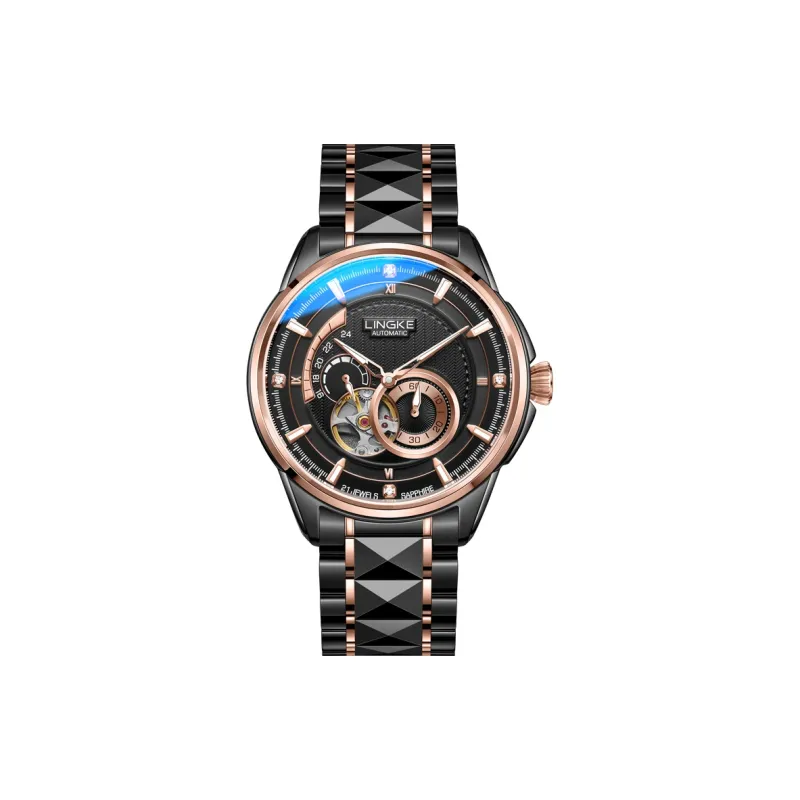 LINGKE Automatic Mechanical Movement Steel Strap Watch Men's Watches White Dial-14