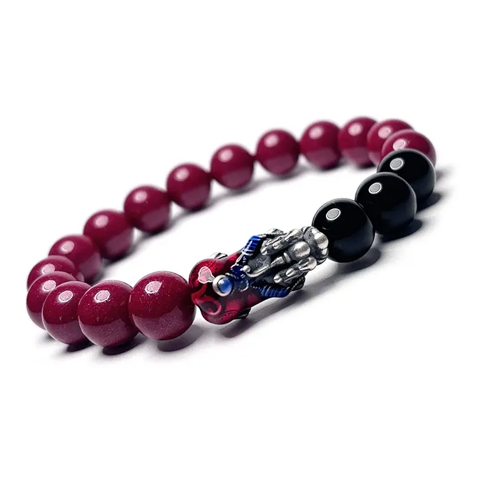 MOUNTAINS AND MANS Reconstructed Cinnabar Fortune Beaded Bracelet Unisex-5
