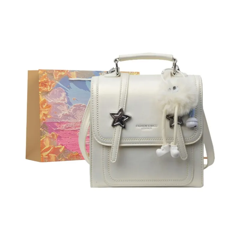 BRINCH PU Backpack Regular Women's Black/Beige/Silver/Pink-4