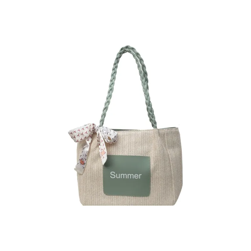 FAMAN Straw Woven Handbag, Shoulder Bag Women's White/Green/Pink/Coffee-5