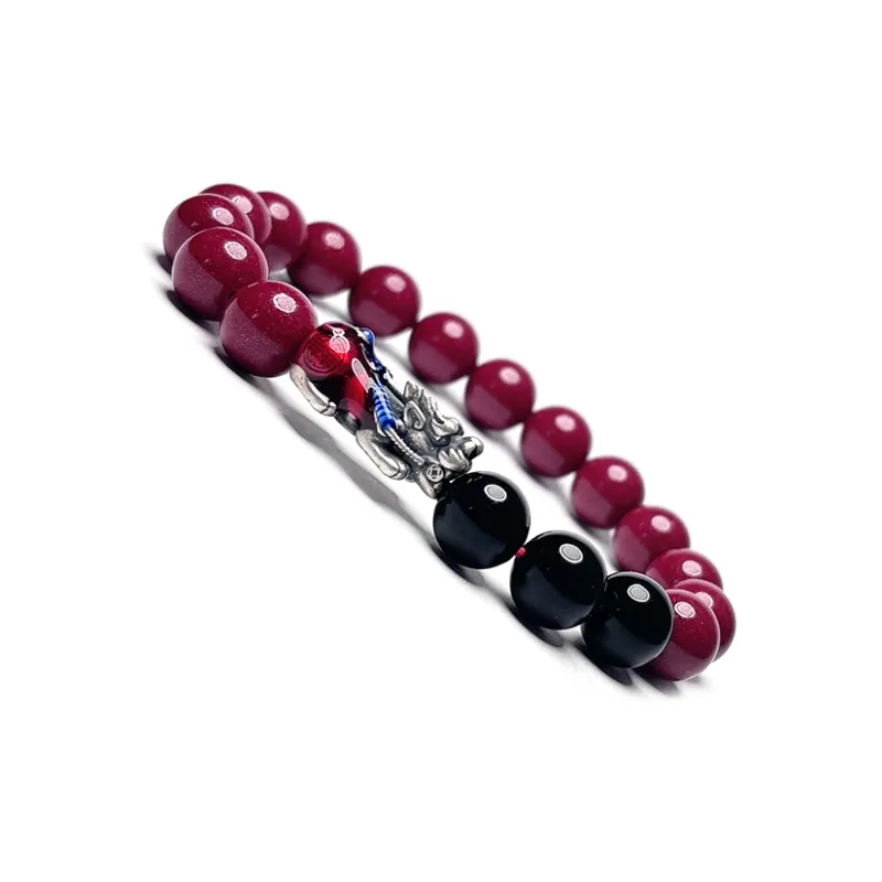 MOUNTAINS AND MANS Reconstructed Cinnabar Fortune Beaded Bracelet Unisex-4