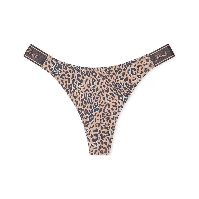 Victoria's Secret PINK LOGO COTTON HIGH-LEG THONG PANTY / PLP Underpants Women's 1 Pack Leopard Print-0