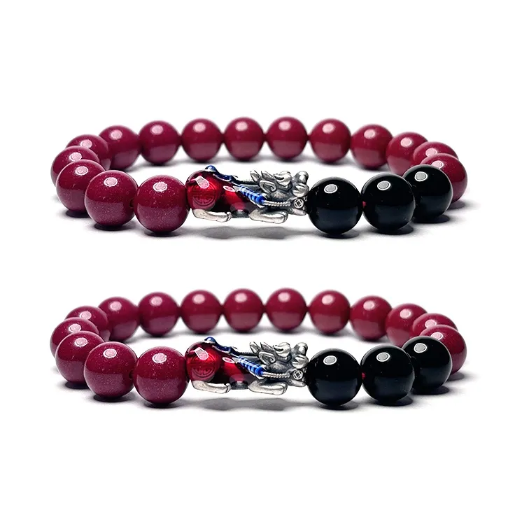 MOUNTAINS AND MANS Reconstructed Cinnabar Fortune Beaded Bracelet Unisex-7