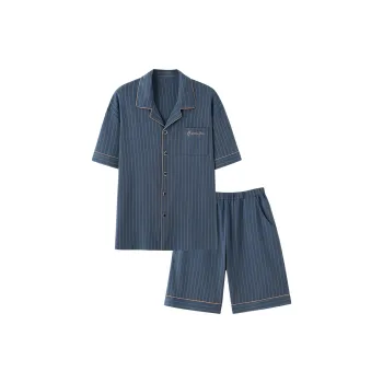 Colorful Pajama Set Men's Navy Blue Gray