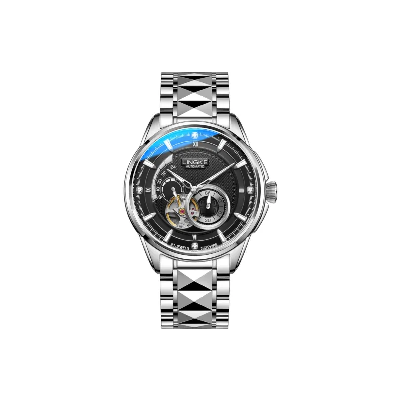 LINGKE Automatic Mechanical Movement Steel Strap Watch Men's Watches White Dial-11